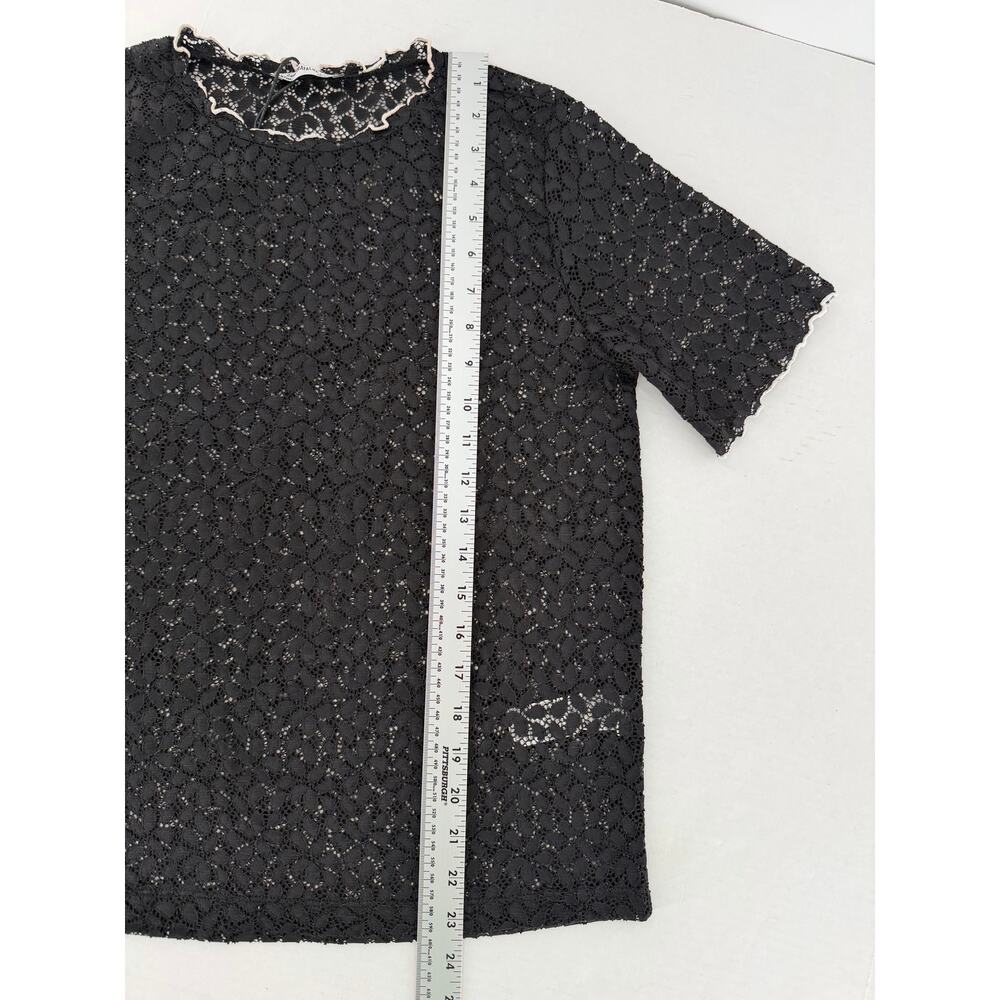Zara Women’s Small Black Floral Lace Sheer Short Sleeve Blouse Top Romantic - Picture 8 of 10